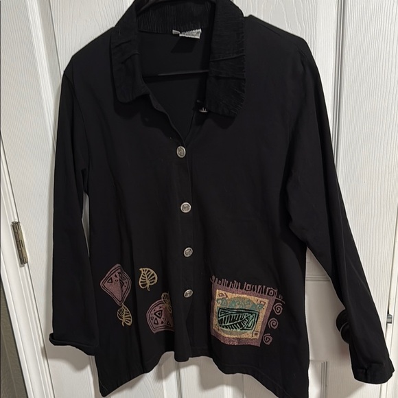 Black Button-Up Shirt with Colorful painted designs sz s - Picture 1 of 5